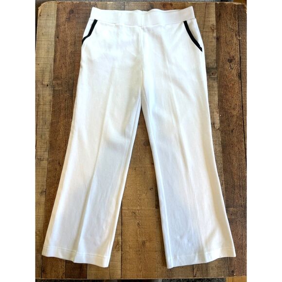 Lauren Ralph Lauren White Knit Pants Pull On Black Trim Straight Leg - Picture 3 of 6